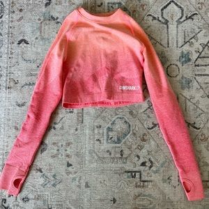 GYMSHARK PINK ORANGE OMBRE LONG SLEEVE CROP TOP